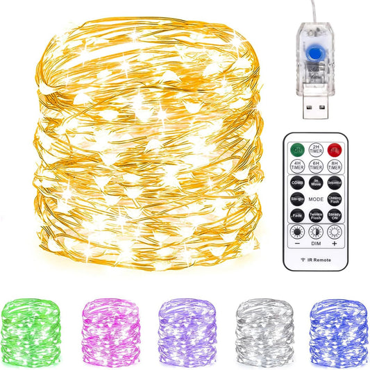 Fairy Lights 66FT 200LED, 33Ft 100 LED USB Twinkle String Lights Plug In Silver Wire Lights With Remote And Timer 8 Modes Outdoor Starry Lights DIY Party Wedding Christmas Decoration