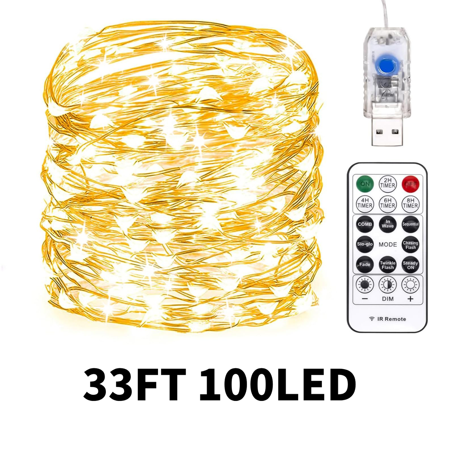 Fairy Lights 66FT 200LED, 33Ft 100 LED USB Twinkle String Lights Plug In Silver Wire Lights With Remote And Timer 8 Modes Outdoor Starry Lights DIY Party Wedding Christmas Decoration