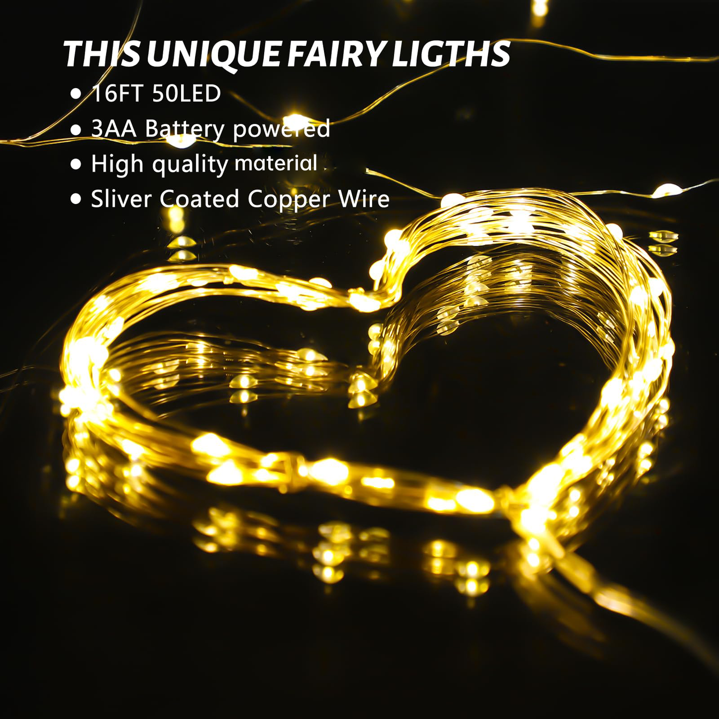 Fairy Lights Battery Operated 1 Pack 16FT 50 Led Mini Battery Powered String Lights Twinkle Lights Mason Jar Lights Firefly Lights DIY Party, Wedding, Christmas, Decoration